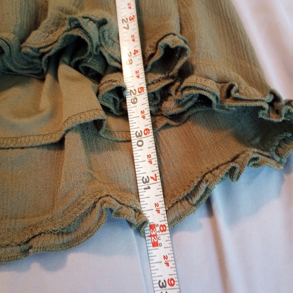 Liberty Love Olive V Neck Midi Ruched Dress Crepe Flutter Sleeve Smocked Waist M - Picture 6 of 6